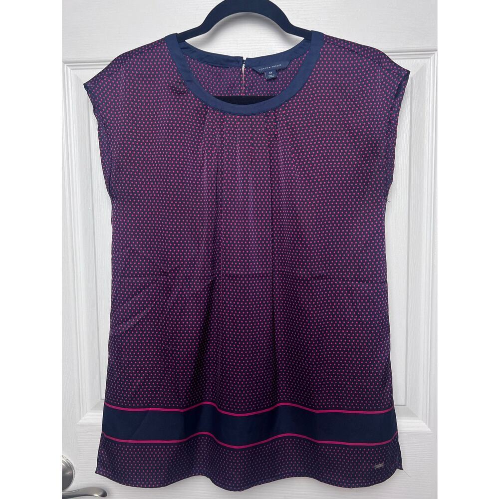 Tommy Hilfiger Women's Cap Sleeve Short Sleeve Red Black Blouse Shirt Size Small
